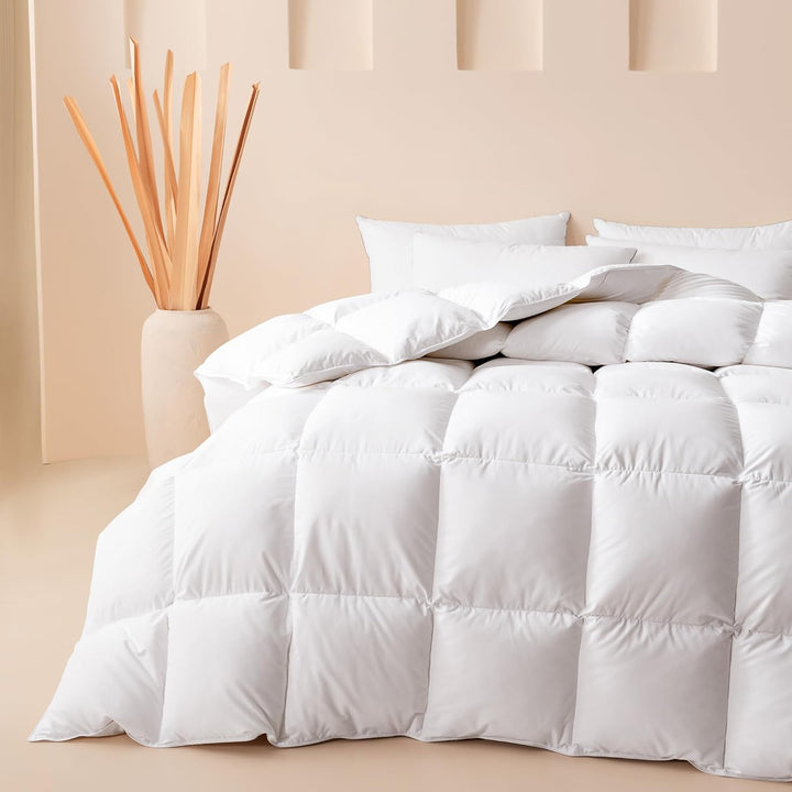 Linenwalas Feather Comforter – 50% Goose Down, 50% Feather, Winter Quilt (White)