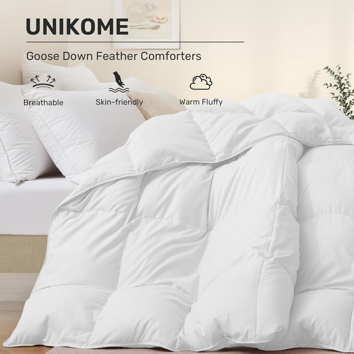 Linenwalas Feather Comforter – 50% Goose Down, 50% Feather, Winter Quilt (White)