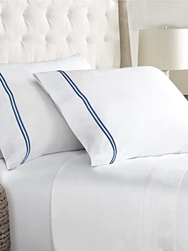 LINENWALAS 400 Thread Count White Bedsheet Cotton with 2 Marrow Embroidery Pillow Covers