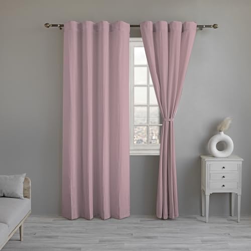 100% Cotton Curtains Semi-Sheer – Set of 2, Back Loop Hanging (Pink)