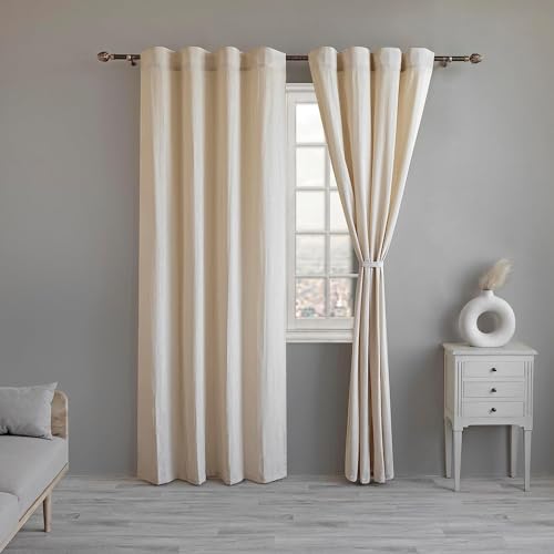 100% Cotton Curtains Semi-Sheer – Set of 2, Back Loop Hanging (Natural)