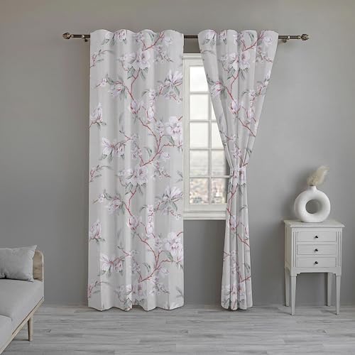 100% Cotton Curtains Semi-Sheer – Set of 2, Back Loop Hanging (Vintage Floral)