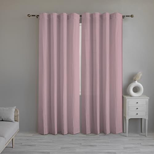 100% Cotton Curtains Semi-Sheer – Set of 2, Back Loop Hanging (Pink)