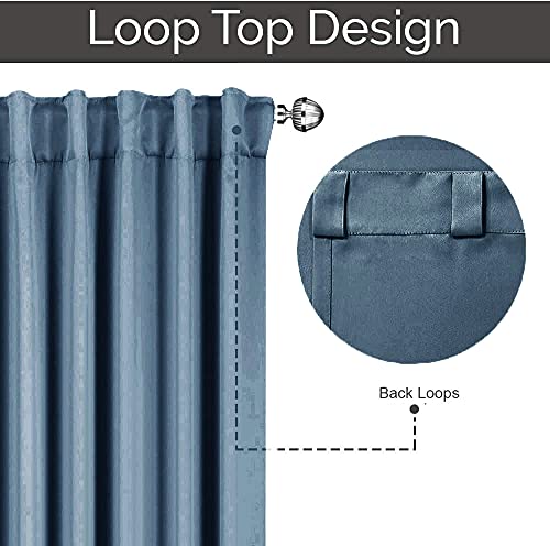 100% Cotton Curtains Semi-Sheer – Set of 2, Back Loop Hanging (Navy Blue)