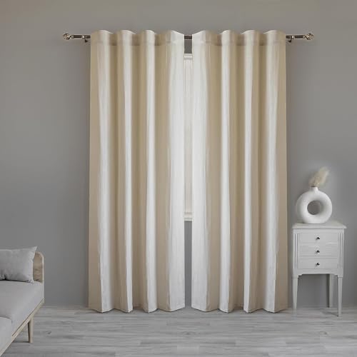 100% Cotton Curtains Semi-Sheer – Set of 2, Back Loop Hanging (Natural)