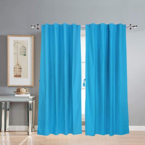 100% Cotton Curtains Semi-Sheer – Set of 2, Back Loop Hanging (Turquoise)