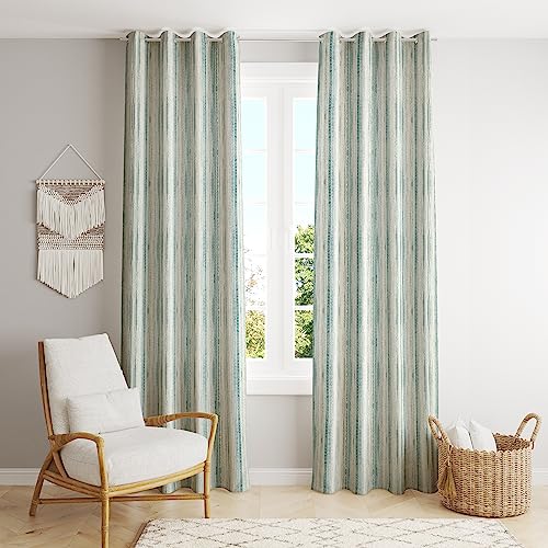 Thermal Insulated Blackout Curtains with Grommet Rings – 2-Piece Set (Stripe Teal)