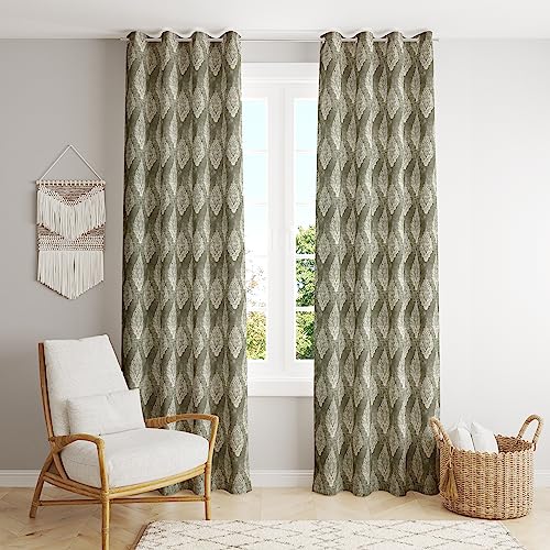 Thermal Insulated Blackout Curtains with Grommet Rings – 2-Piece Set (Damask Forest Green)