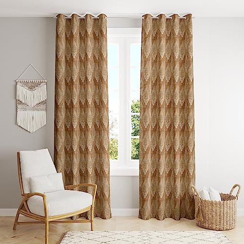 Thermal Insulated Blackout Curtains with Grommet Rings – 2-Piece Set (Damask Golden Brown)