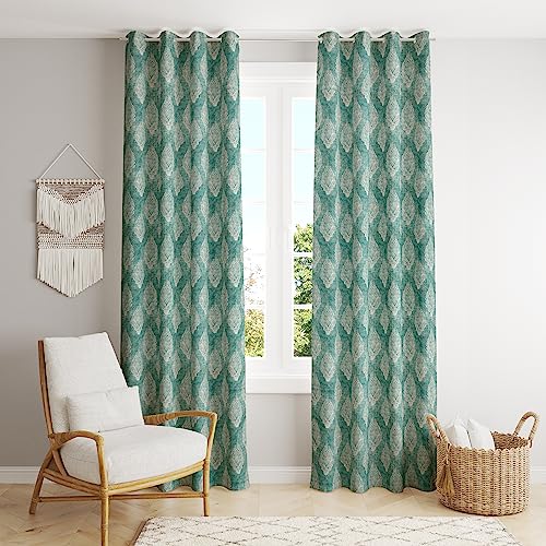 Thermal Insulated Blackout Curtains with Grommet Rings – 2-Piece Set (Damask Aqua)