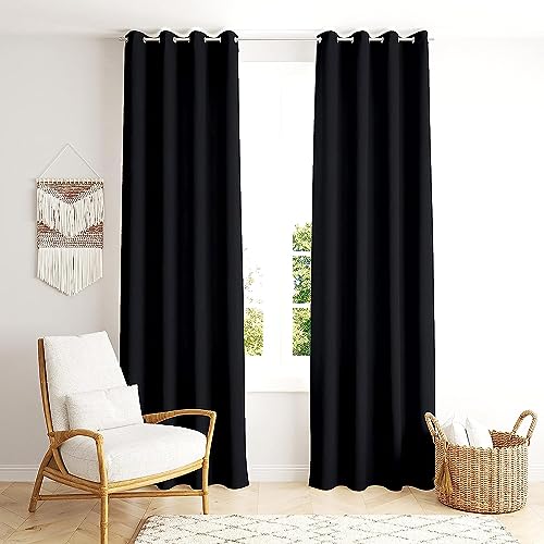 Thermal Insulated Blackout Curtains with Grommet Rings – 2-Piece Set (Jade Black)