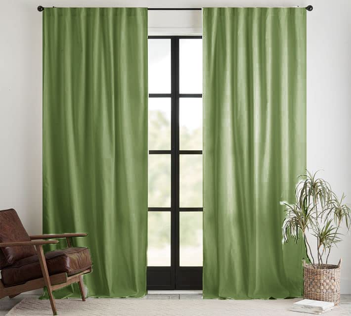 100% Cotton Curtains Semi-Sheer – Set of 2, Back Loop Hanging (Avocado Green)