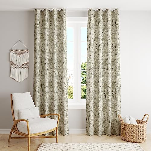 Thermal Insulated Blackout Curtains with Grommet Rings – 2-Piece Set (Geometric Olive Green)