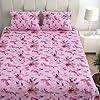 Premium 100% Pure Cotton Bedsheets - 200 TC Crisp & Soft Printed Flat Bed Sheet with Pillowcases (Pink Paradise)