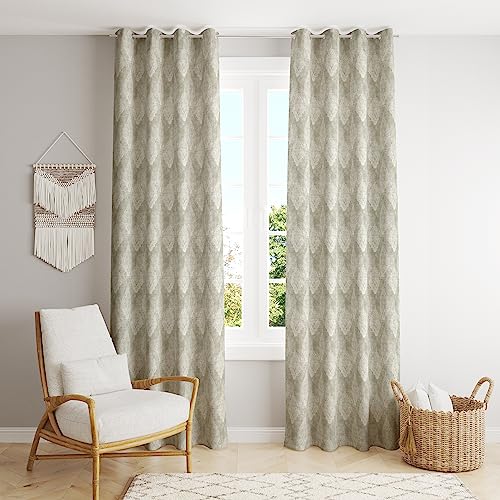 Thermal Insulated Blackout Curtains with Grommet Rings – 2-Piece Set (Damask Silver Olive)