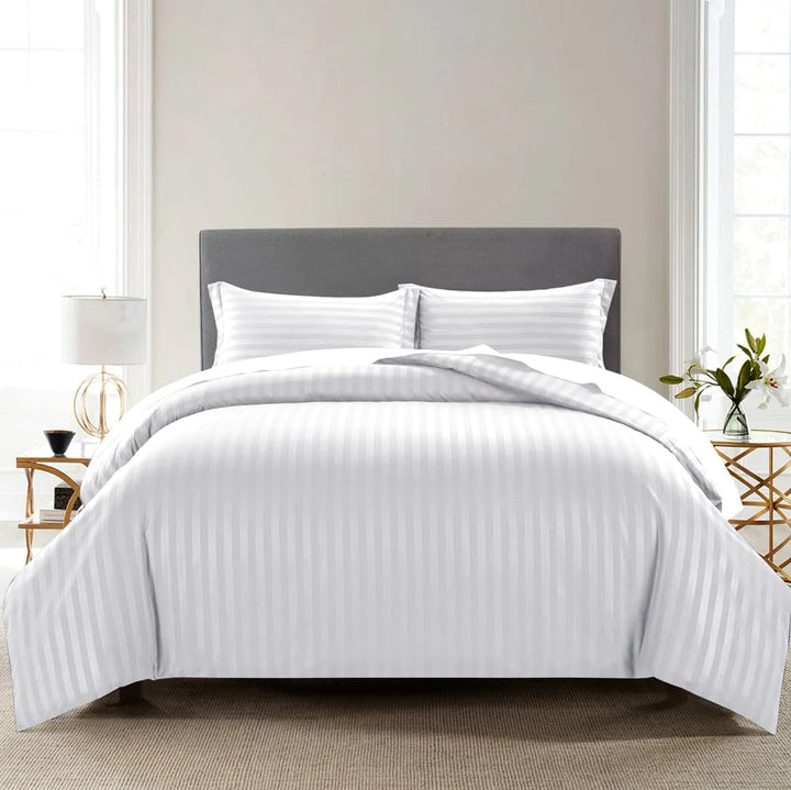 300TC Cotton Stripe Hotel Duvet cover - White