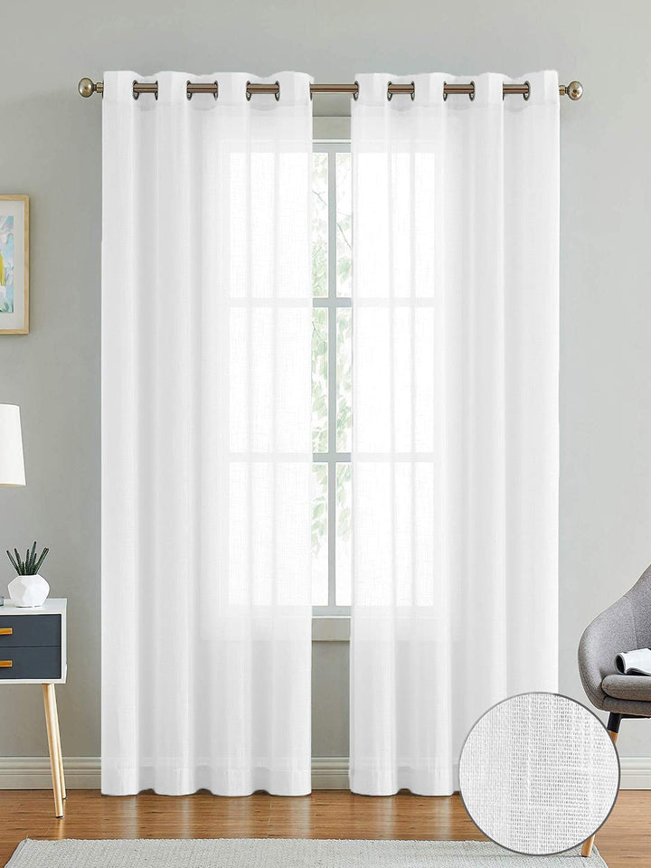 Solid Linen Sheer Curtain Set – 2 Panels with Stainless Steel Eyelet Rings