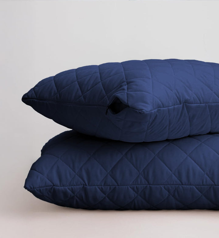 SOLID COTTON Quilted Pillow Cover | Ultra-Soft, Breathable & Hypoallergenic | Skin & Hair Friendly with Zipper Closure