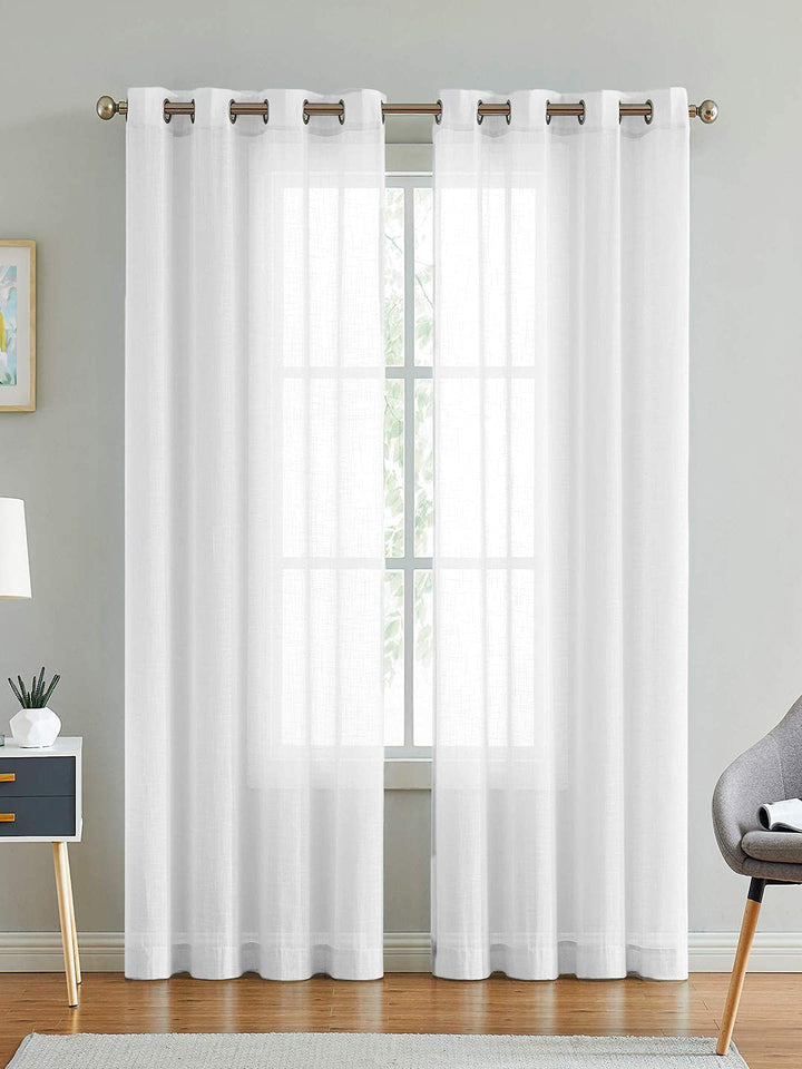 Solid Linen Sheer Curtain Set – 2 Panels with Stainless Steel Eyelet Rings