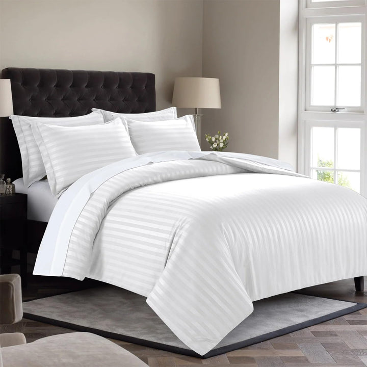 300TC Cotton Stripe Hotel Duvet cover - White