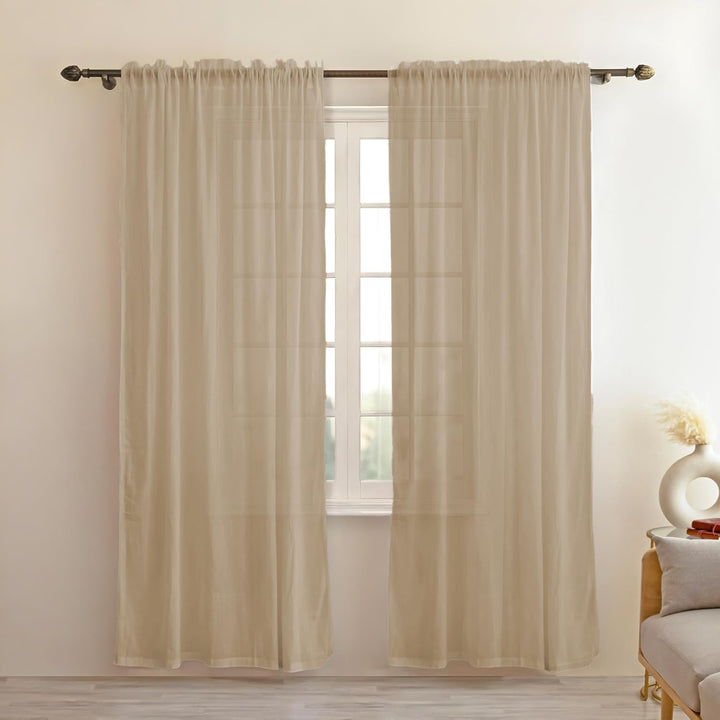 SOLID COLLECTION | Rod Pocket Sheer Cotton Linen Curtains - Set Of 2 Panels