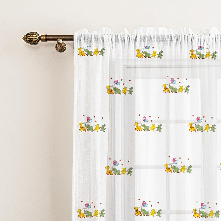 LINENWALAS Cotton Linen Kids Printed Sheer Curtain Set – 2 Panels with Rod Pocket Hanging