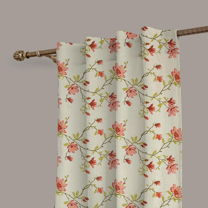BIRD VINES | Rod Pocket Semi-Sheer Cotton Linen Curtains - Set Of 2 Panels