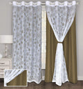BLACKOUT Curtains with Attached Floral Sheer | Floral Design, Thermal Insulated, Noise Reducing, Room Darkening Drapes (Set of 2 Panel)