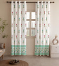 COLOURFUL GARDEN | Handblock Semi-Sheer Cotton Linen Curtains - Set Of 2 Panels