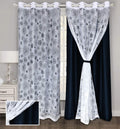 BLACKOUT Curtains with Attached Floral Sheer | Floral Design, Thermal Insulated, Noise Reducing, Room Darkening Drapes (Set of 2 Panel)