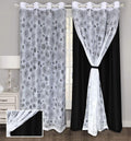 BLACKOUT Curtains with Attached Floral Sheer | Floral Design, Thermal Insulated, Noise Reducing, Room Darkening Drapes (Set of 2 Panel)