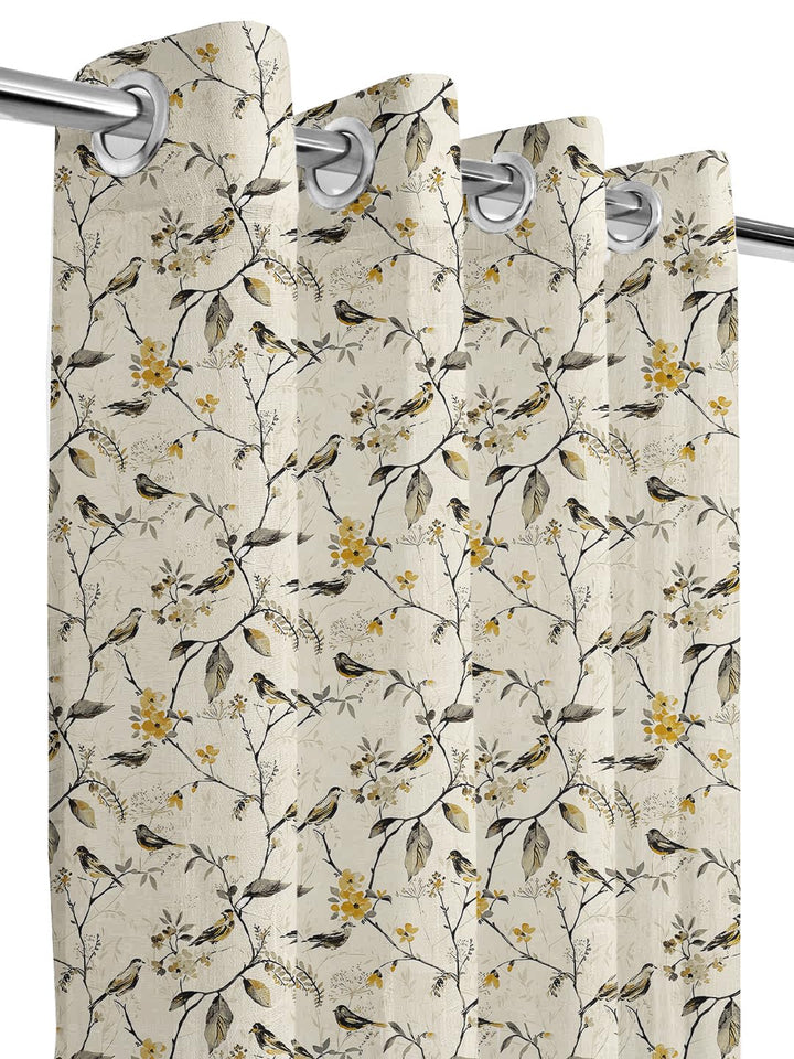 BIRD VINES | Eyelet Sheer Cotton Linen Curtains - Set Of 2 Panels