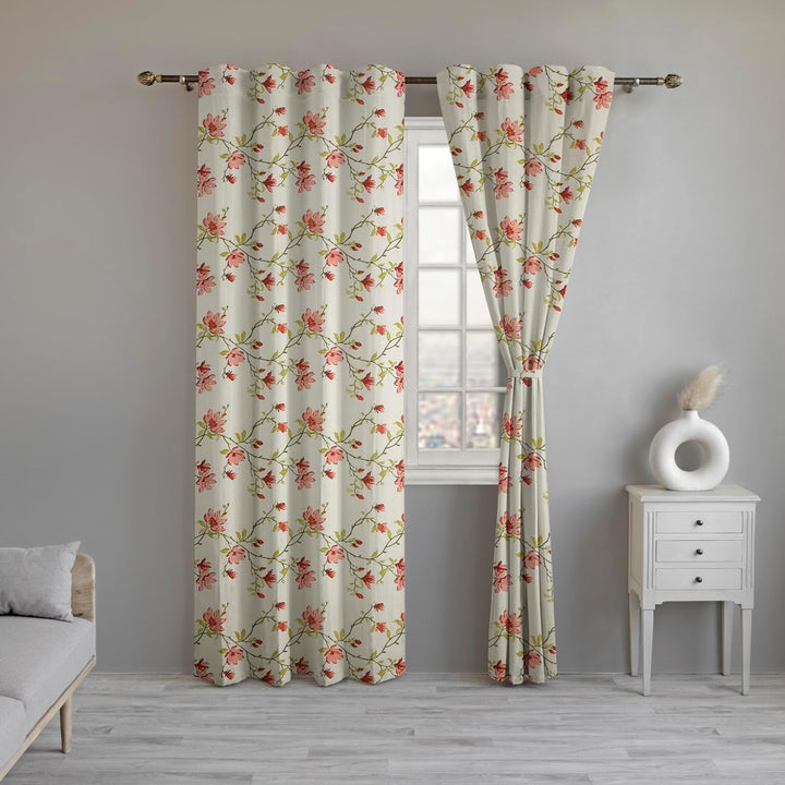 BIRD VINES | Rod Pocket Semi-Sheer Cotton Linen Curtains - Set Of 2 Panels
