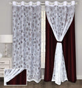 BLACKOUT Curtains with Attached Floral Sheer | Floral Design, Thermal Insulated, Noise Reducing, Room Darkening Drapes (Set of 2 Panel)