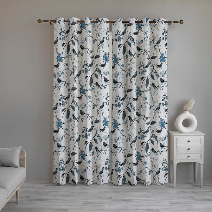 TURQUOISE BIRD | EYELET Semi-Sheer Cotton Linen Curtains - Set Of 1 Panel