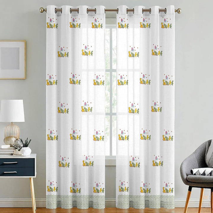 LINENWALAS Kids' Room Cotton Sheer Curtains – Set of 2 Panels with Grommet Hanging