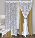 BLACKOUT Curtains with Attached Floral Sheer | Floral Design, Thermal Insulated, Noise Reducing, Room Darkening Drapes (Set of 2 Panel)
