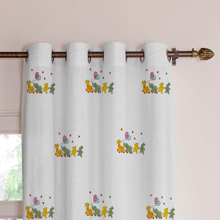 KIDS PRINT | Eyelet Sheer Cotton Linen Curtain - Set Of 2 Panels