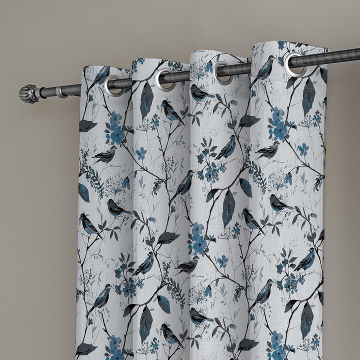 TURQUOISE BIRD | EYELET Semi-Sheer Cotton Linen Curtains - Set Of 1 Panel