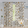 BIRD VINES | Rod Pocket Semi-Sheer Cotton Linen Curtains - Set Of 2 Panels