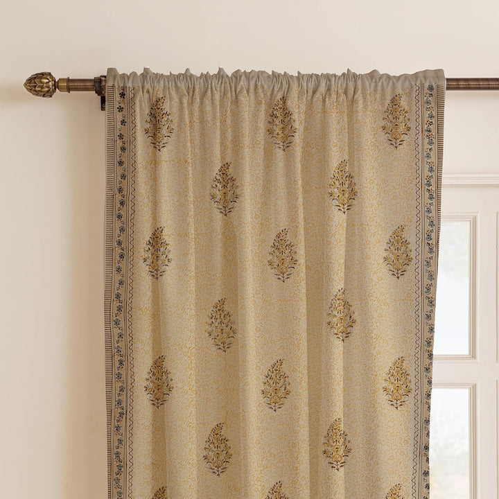 LINENWALAS Printed Cotton Semi-Sheer Curtains – Set of 2 Panels with Rod Pocket Hanging for Elegant Home Décor