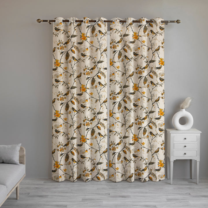 Printed Cotton Semi Sheer Curtains - Birdie Bliss