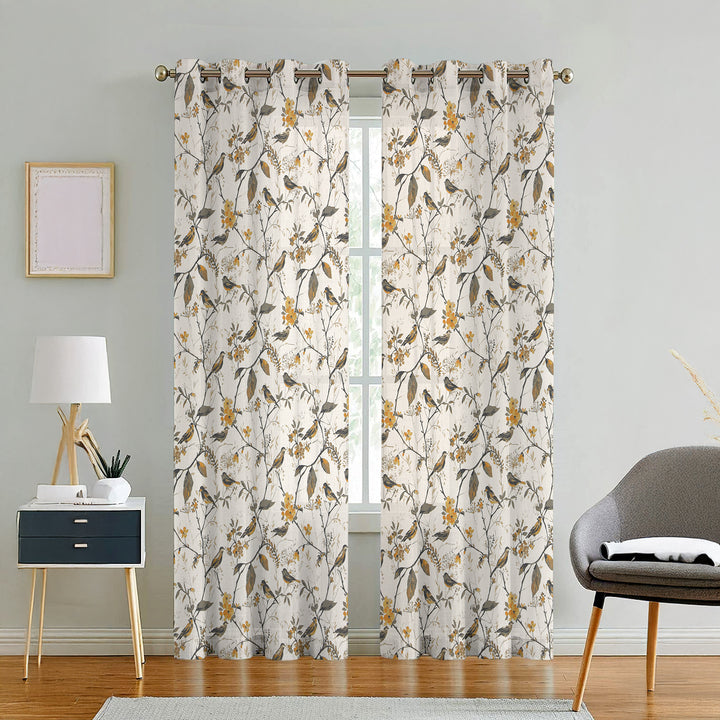 BIRD VINES | Eyelet Sheer Cotton Linen Curtains - Set Of 2 Panels