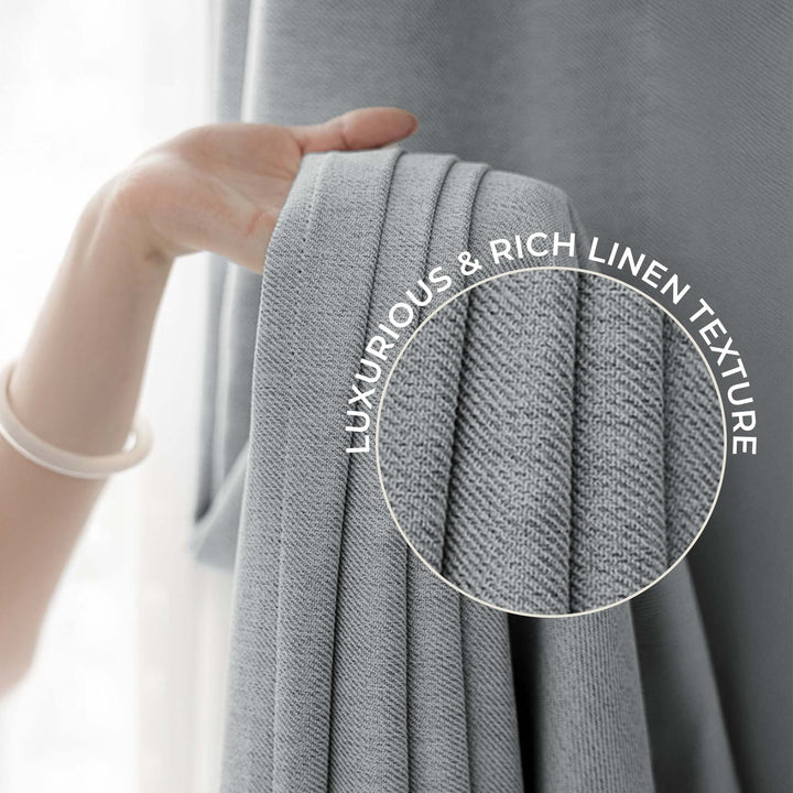 Custom Backtape LUMIA | TRUE BLACKOUT Curtains | Backtape Hanging | Rich Linen Texture | Thermal Insulated & Noise Reducing Panels - Set of 2