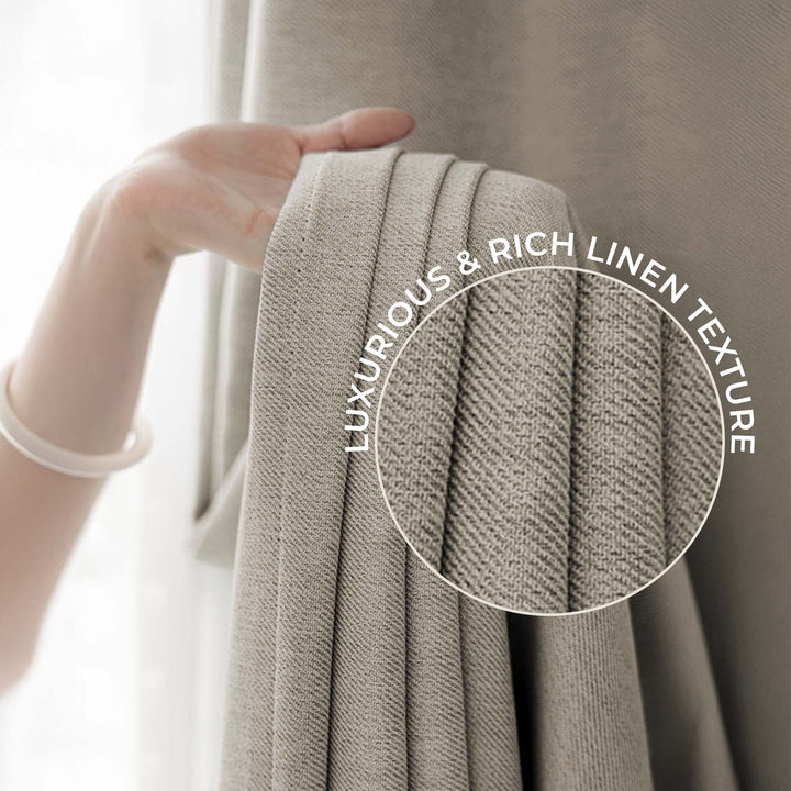 LUMIA | TRUE BLACKOUT Curtains  | Rich Linen Texture | Thermal Insulated & Noise Reducing Panels | Grommet Hanging - Set of 2 Panels