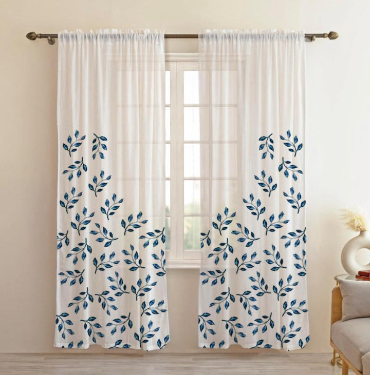 Handblock Sheer Curtains for Living Room | Cotton-Linen Blend | Rod Pocket | Breathable | Easy Care & Durable | Ethnic Printed Window Curtains for Home Décor
