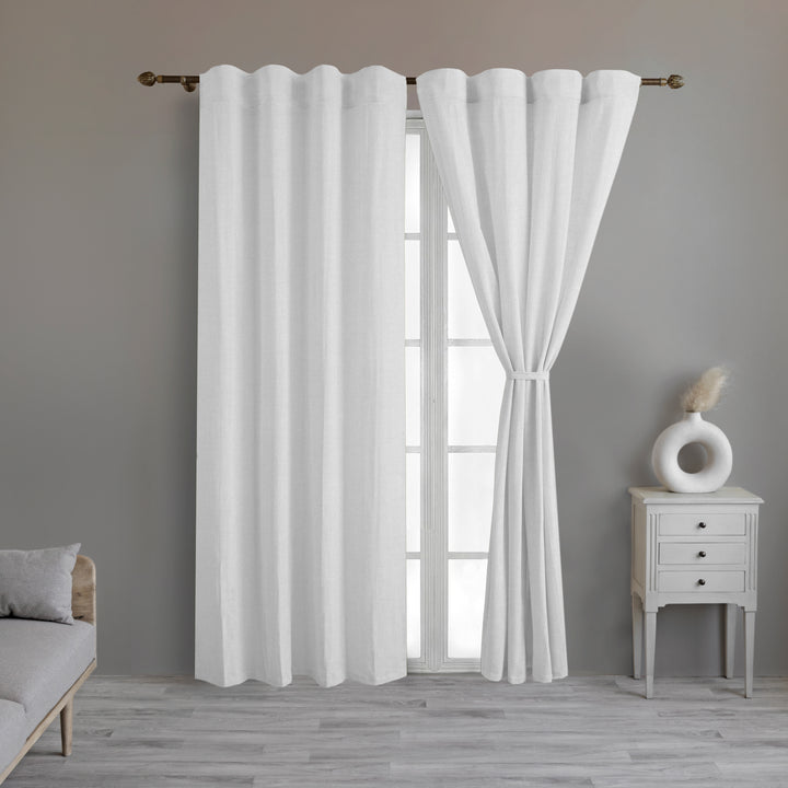 Printed Cotton Semi Sheer Curtains - White