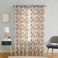 LINENWALAS Printed Cotton Linen Sheer Curtain Set – 2 Panels with Stainless Steel Eyelet Rings