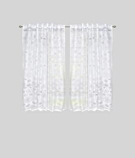 LINENWALAS Burnt Out Design Door Sheer Curtain 4.5ft x 7ft, Set of 2 Net Curtains, Transparent Curtain Set for Living Room, Sheer Curatin with Eyelet Hanging Style