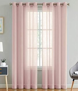 LINENWALAS Cotton Linen Solid Sheer Curtain Set with Eyelet Rings Non Blackout Window Curtain